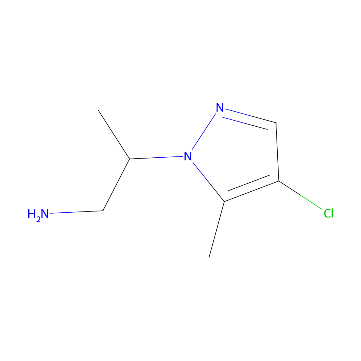 2-(4-chloro-5-methyl-1H-pyrazol-1-yl)propan-1-amine molecular structure, CAS 1170856-32-2