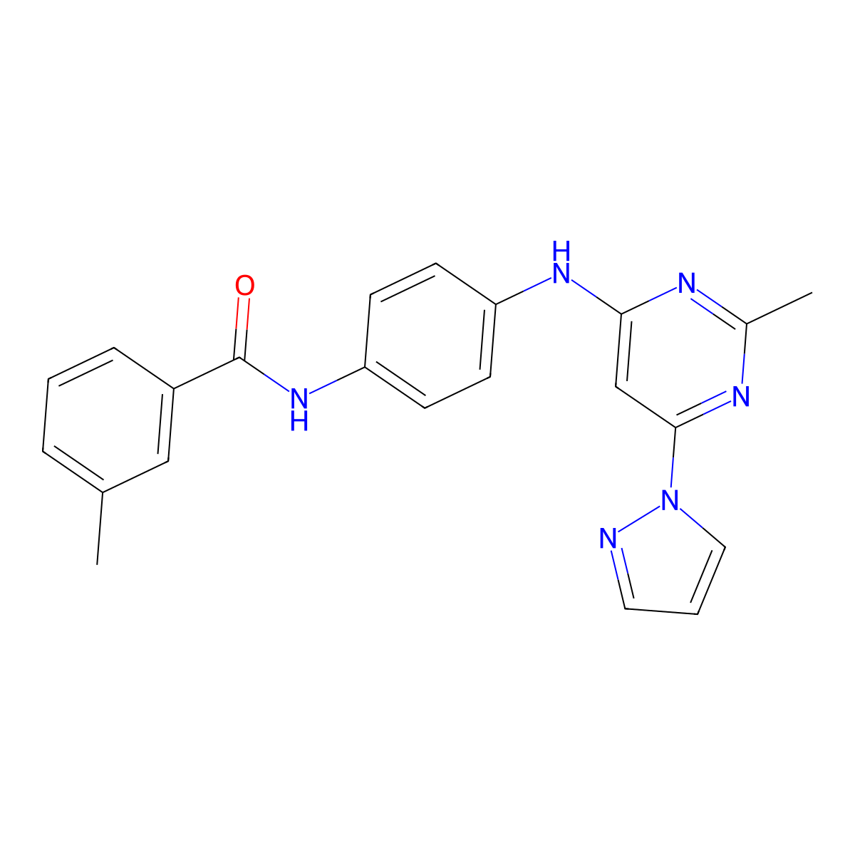 3-methyl-N-(4-{[2-methyl-6-(1H-pyrazol-1-yl)pyrimidin-4-yl]amino}phenyl)benzamide molecular structure, CAS 1170863-69-0