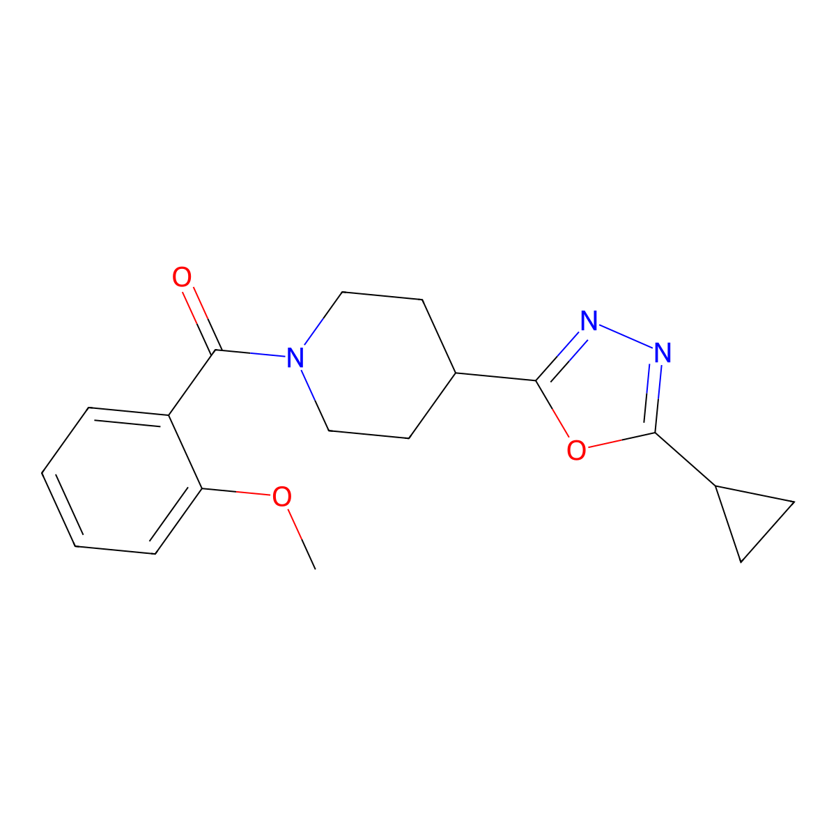(4-(5-Cyclopropyl-1,3,4-oxadiazol-2-yl)piperidin-1-yl)(2-methoxyphenyl)methanone molecular structure, CAS 1170865-39-0
