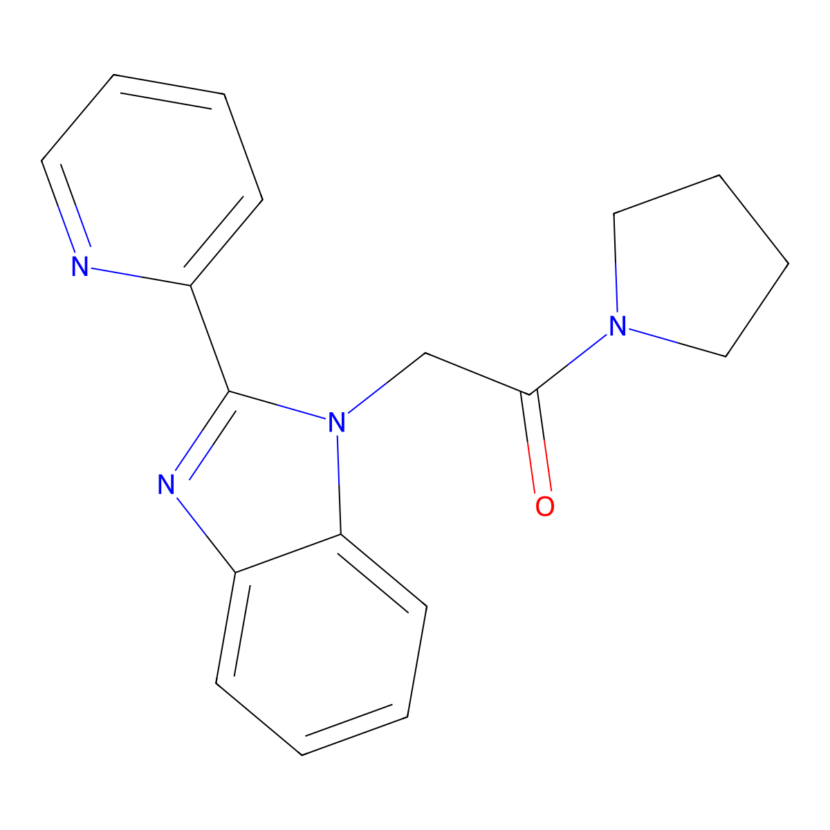 2-(2-(pyridin-2-yl)-1H-benzo[d]imidazol-1-yl)-1-(pyrrolidin-1-yl)ethanone molecular structure, CAS 1170868-75-3