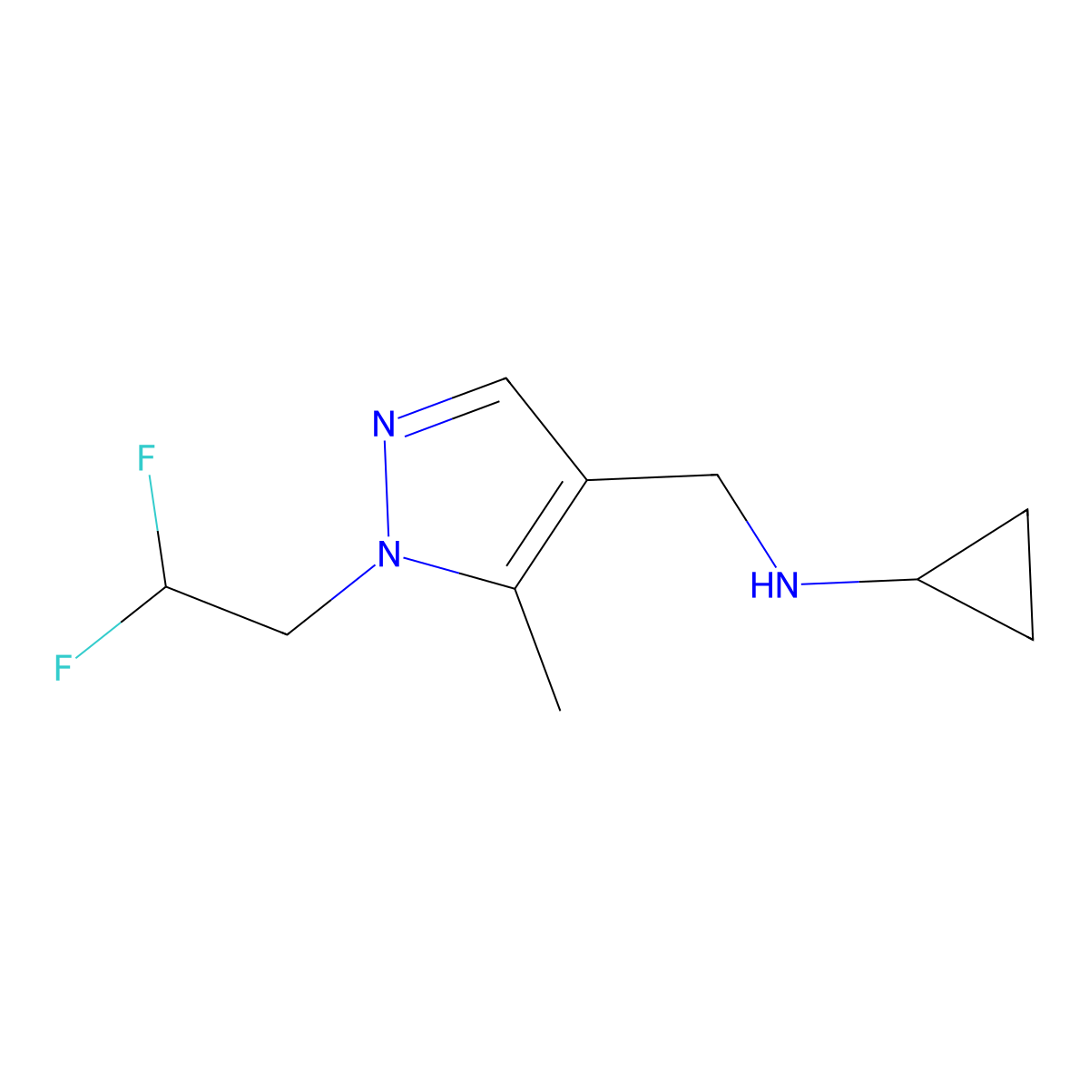 N-((1-(2,2-Difluoroethyl)-5-methyl-1H-pyrazol-4-yl)methyl)cyclopropanamine molecular structure, CAS 1170869-32-5