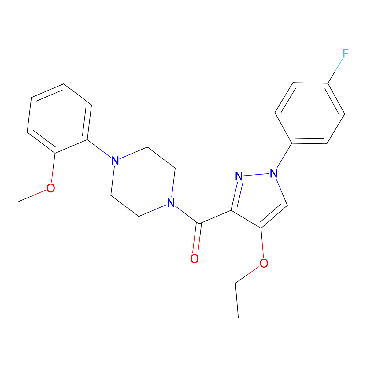 (4-ethoxy-1-(4-fluorophenyl)-1H-pyrazol-3-yl)(4-(2-methoxyphenyl)piperazin-1-yl)methanone molecular structure, CAS 1170869-56-3
