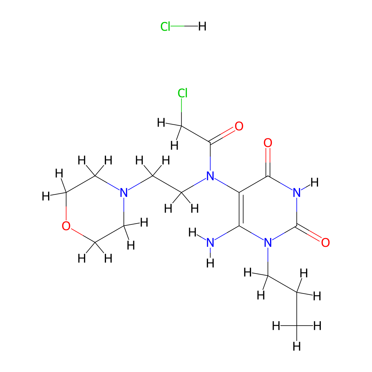 N-(6-amino-2,4-dioxo-1-propyl-1,2,3,4-tetrahydropyrimidin-5-yl)-2-chloro-N-[2-(morpholin-4-yl)ethyl]acetamide hydrochloride molecular structure, CAS 1170871-39-2