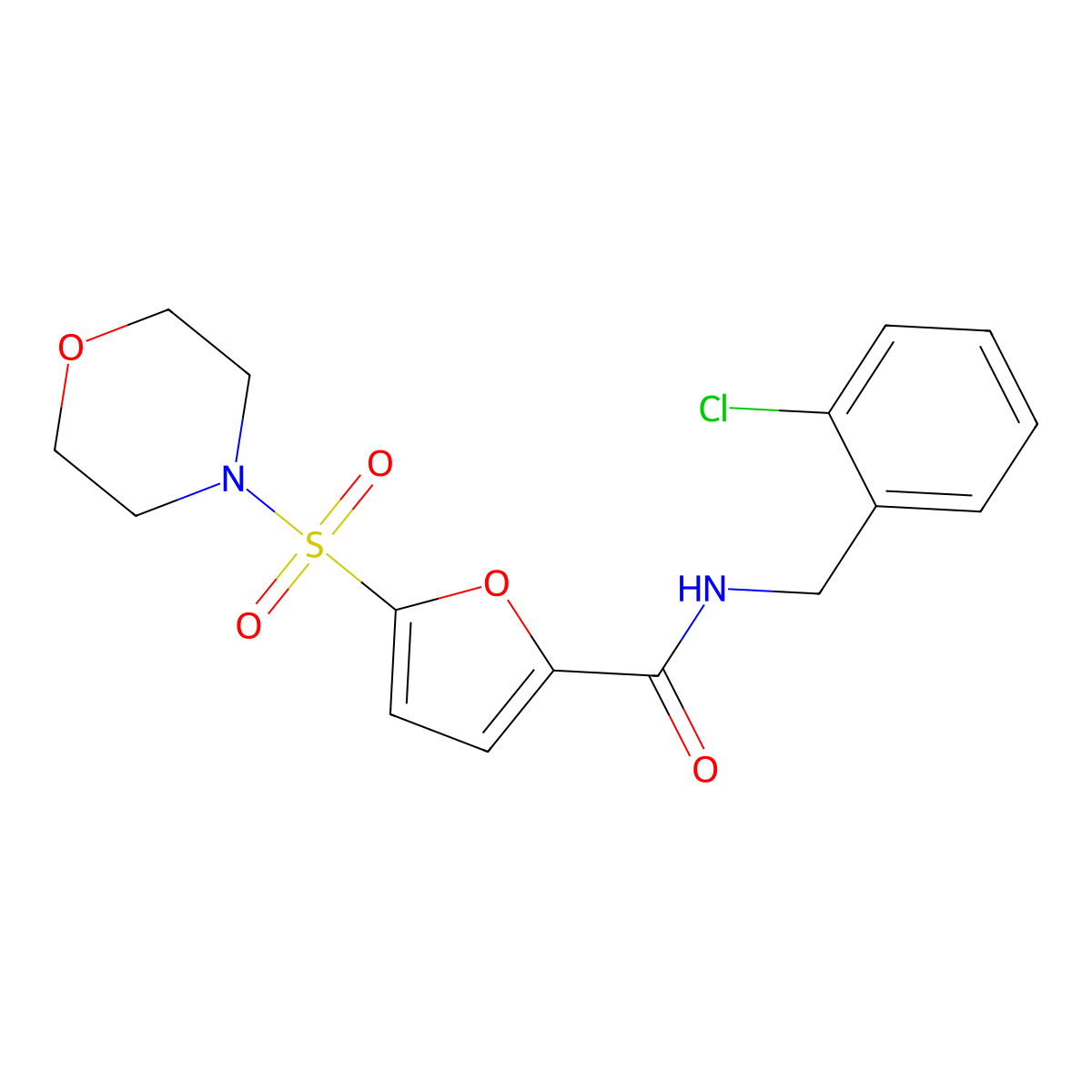N-(2-chlorobenzyl)-5-(morpholinosulfonyl)furan-2-carboxamide molecular structure, CAS 1170872-73-7