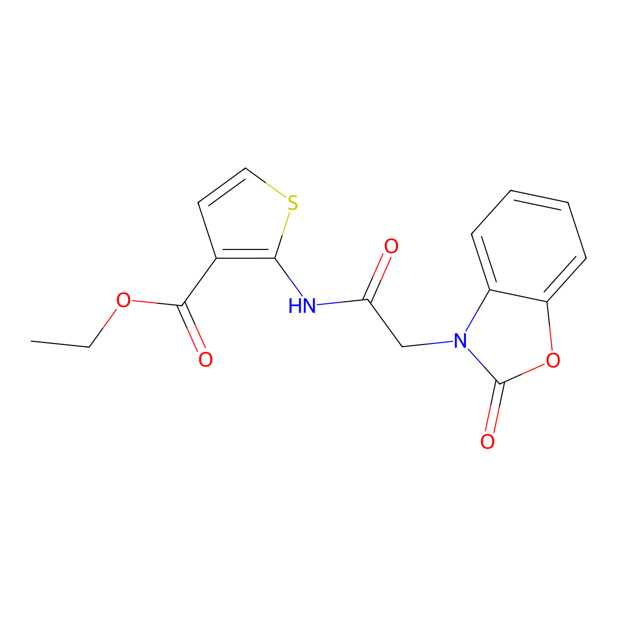 ethyl 2-(2-(2-oxobenzo[d]oxazol-3(2H)-yl)acetamido)thiophene-3-carboxylate molecular structure, CAS 1170873-91-2