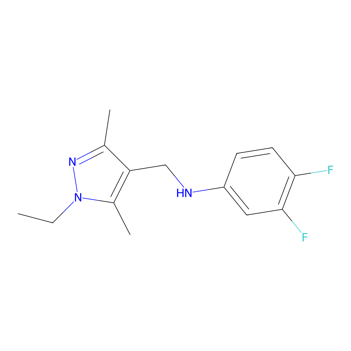 N-((1-Ethyl-3,5-dimethyl-1H-pyrazol-4-yl)methyl)-3,4-difluoroaniline molecular structure, CAS 1170876-71-7