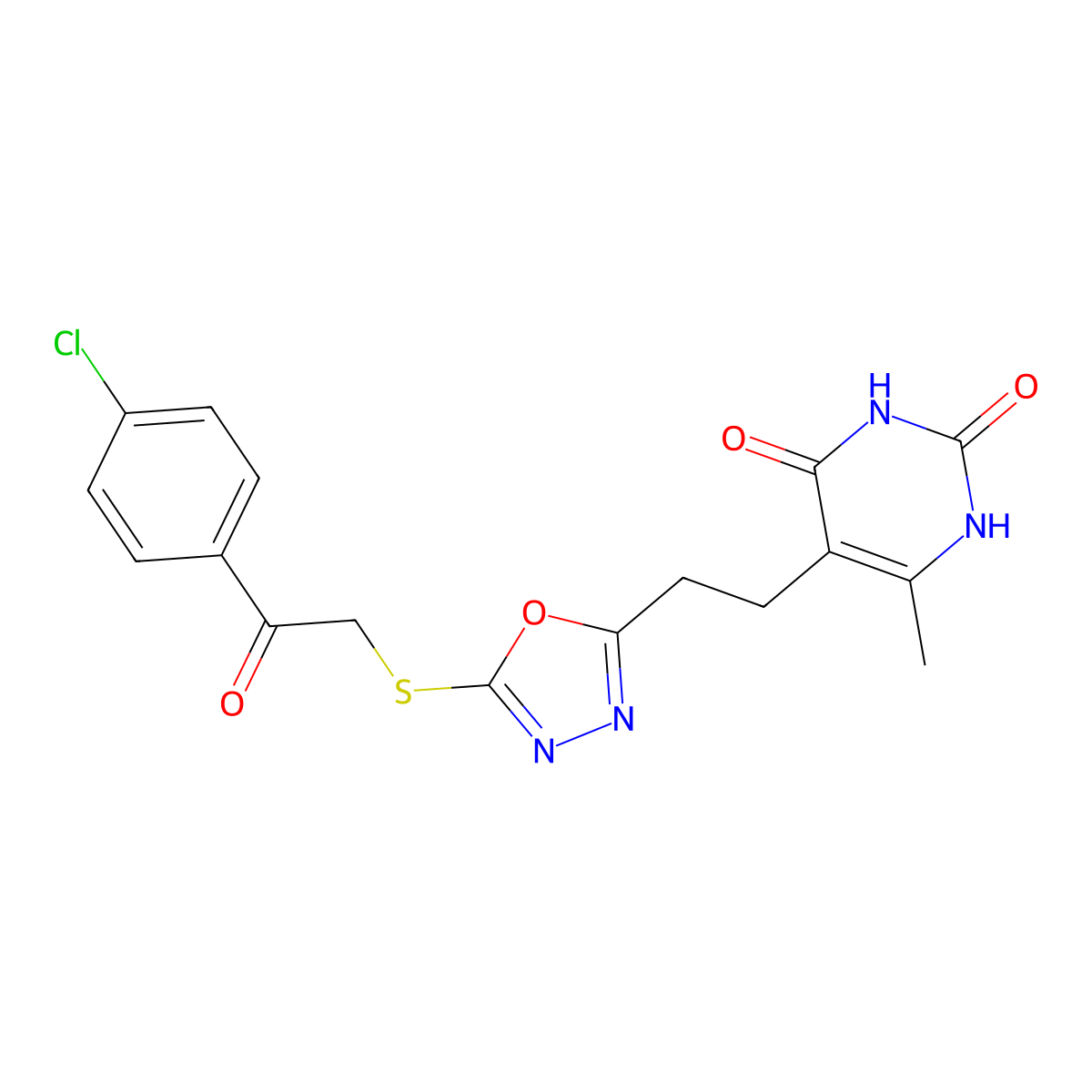 5-(2-(5-((2-(4-chlorophenyl)-2-oxoethyl)thio)-1,3,4-oxadiazol-2-yl)ethyl)-6-methylpyrimidine-2,4(1H,3H)-dione molecular structure, CAS 1170876-79-5