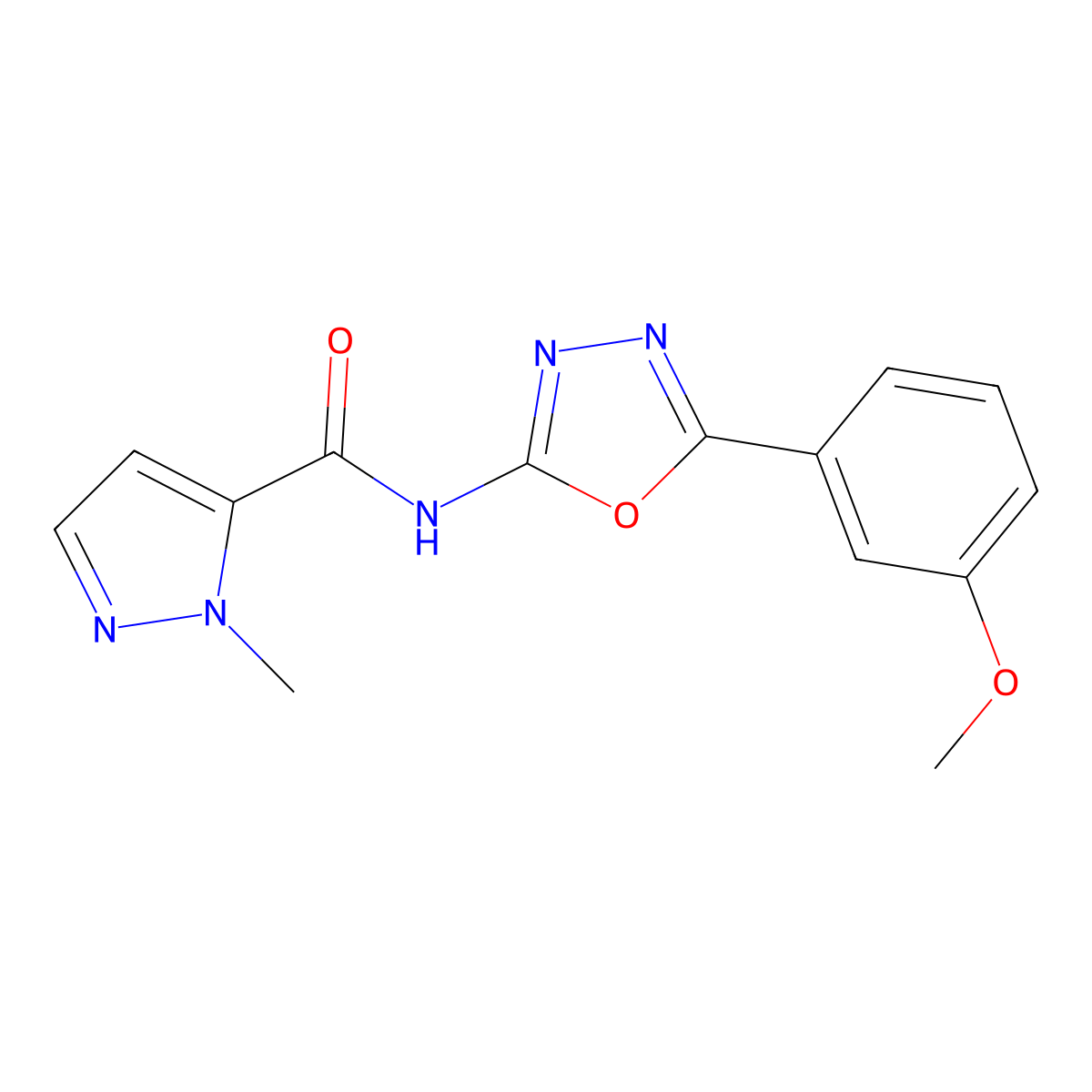 N-[5-(3-methoxyphenyl)-1,3,4-oxadiazol-2-yl]-1-methyl-1H-pyrazole-5-carboxamide molecular structure, CAS 1170877-67-4