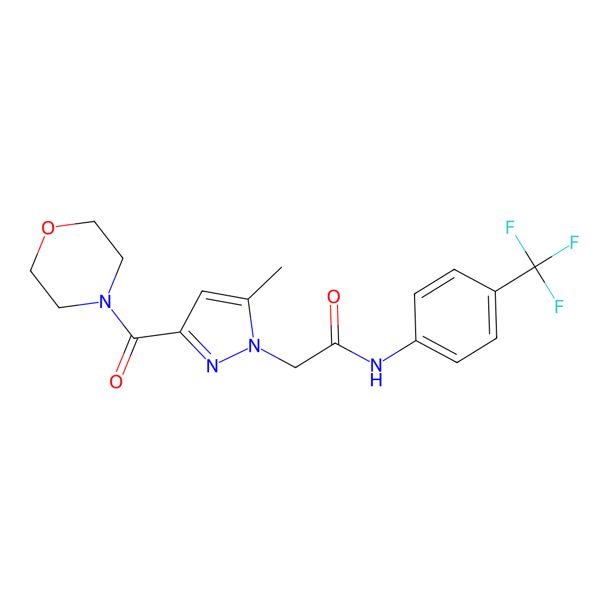 2-(5-methyl-3-(morpholine-4-carbonyl)-1H-pyrazol-1-yl)-N-(4-(trifluoromethyl)phenyl)acetamide molecular structure, CAS 1170878-74-6