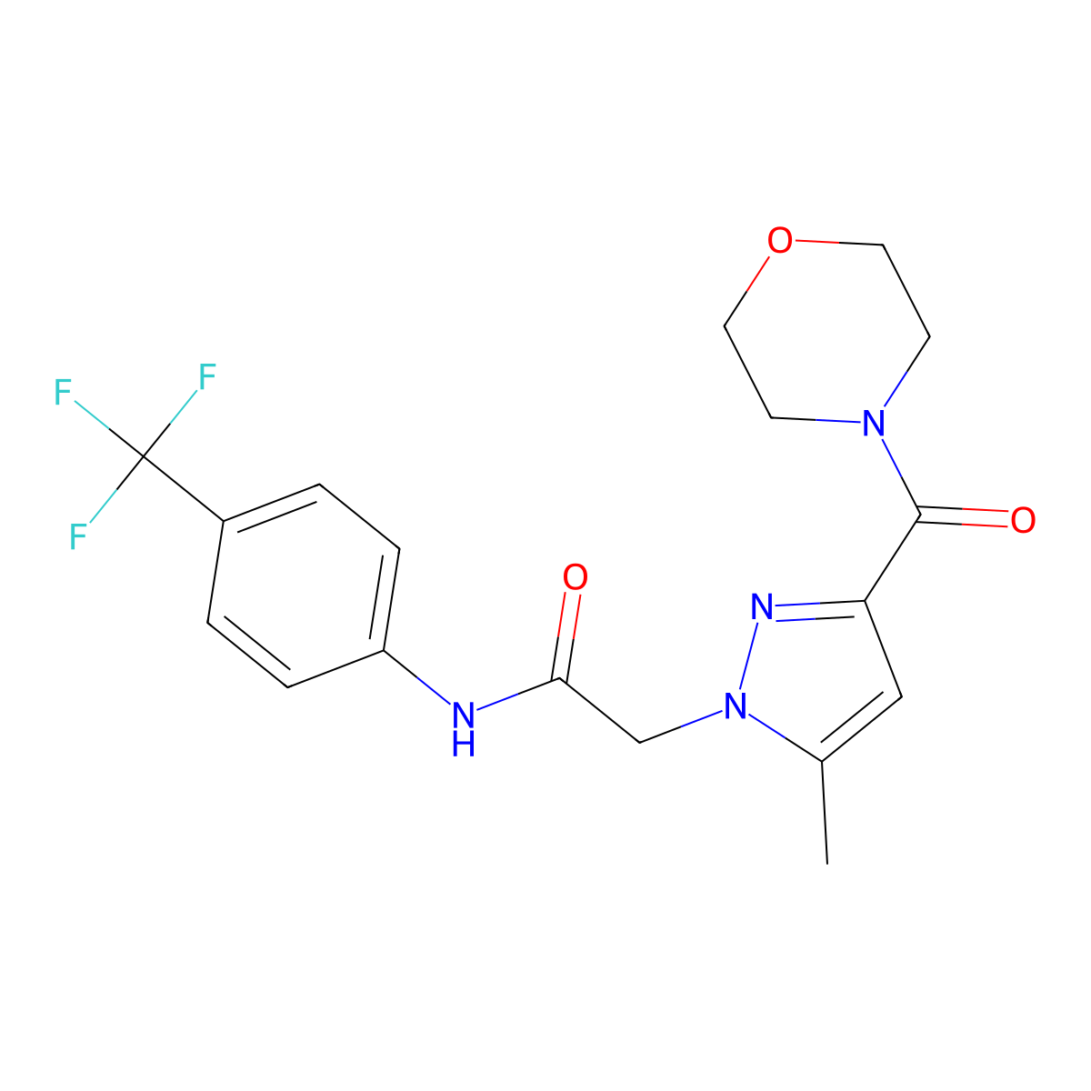 2-(5-methyl-3-(morpholine-4-carbonyl)-1H-pyrazol-1-yl)-N-(4-(trifluoromethyl)phenyl)acetamide molecular structure, CAS 1170878-74-6