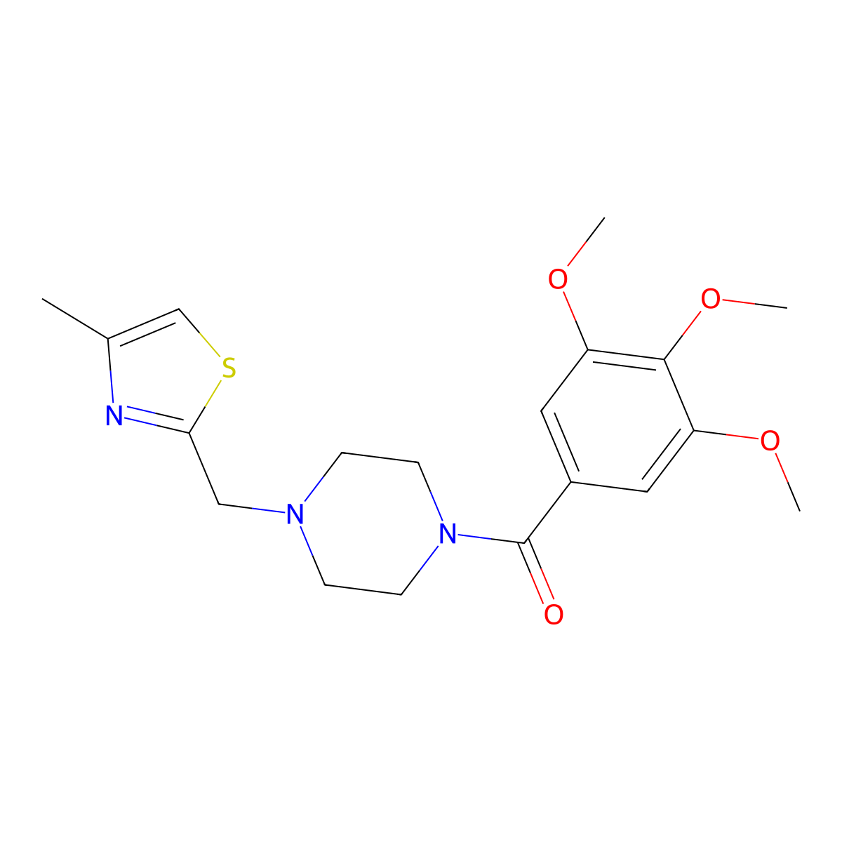 (4-((4-Methylthiazol-2-yl)methyl)piperazin-1-yl)(3,4,5-trimethoxyphenyl)methanone molecular structure, CAS 1170879-43-2