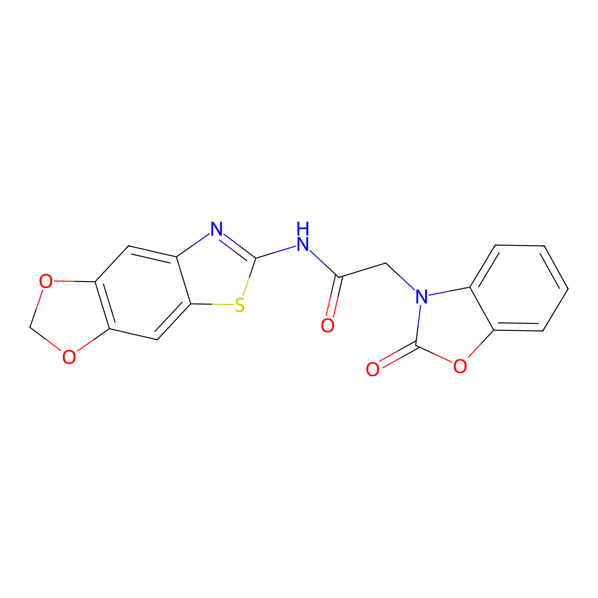 N-{4,6-dioxa-10-thia-12-azatricyclo[7.3.0.0^{3,7}]dodeca-1(9),2,7,11-tetraen-11-yl}-2-(2-oxo-2,3-dihydro-1,3-benzoxazol-3-yl)acetamide molecular structure, CAS 1170880-21-3