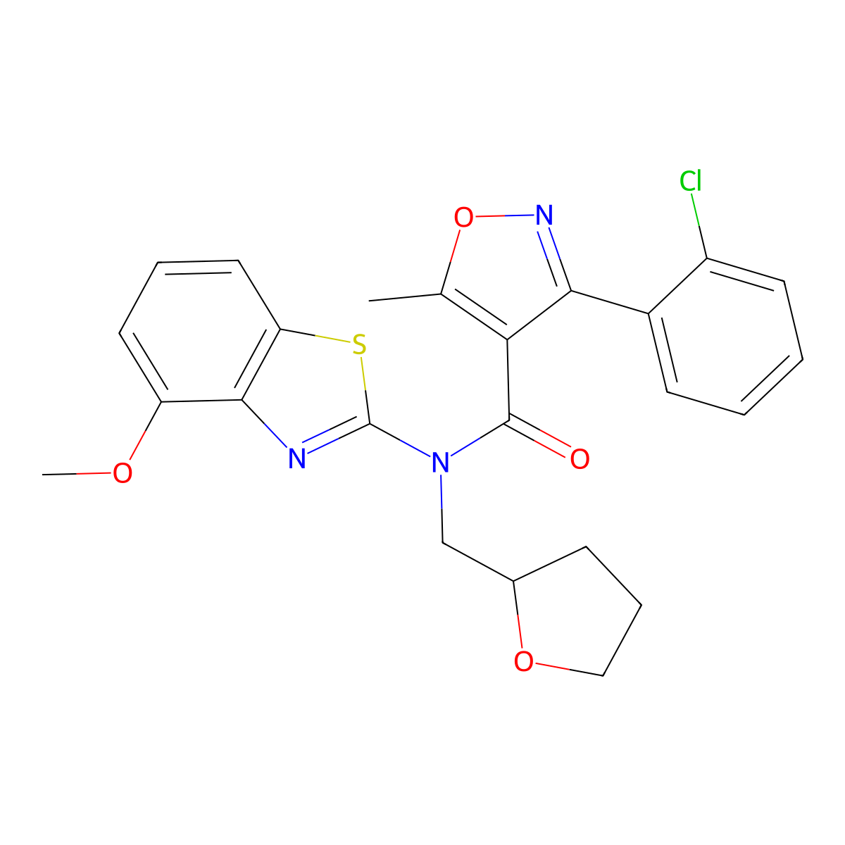 3-(2-chlorophenyl)-N-(4-methoxybenzo[d]thiazol-2-yl)-5-methyl-N-((tetrahydrofuran-2-yl)methyl)isoxazole-4-carboxamide molecular structure, CAS 1170880-73-5