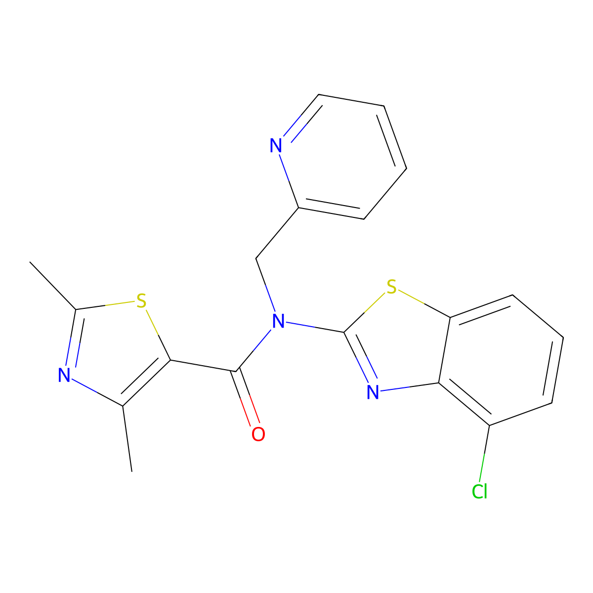 N-(4-chlorobenzo[d]thiazol-2-yl)-2,4-dimethyl-N-(pyridin-2-ylmethyl)thiazole-5-carboxamide molecular structure, CAS 1170881-28-3