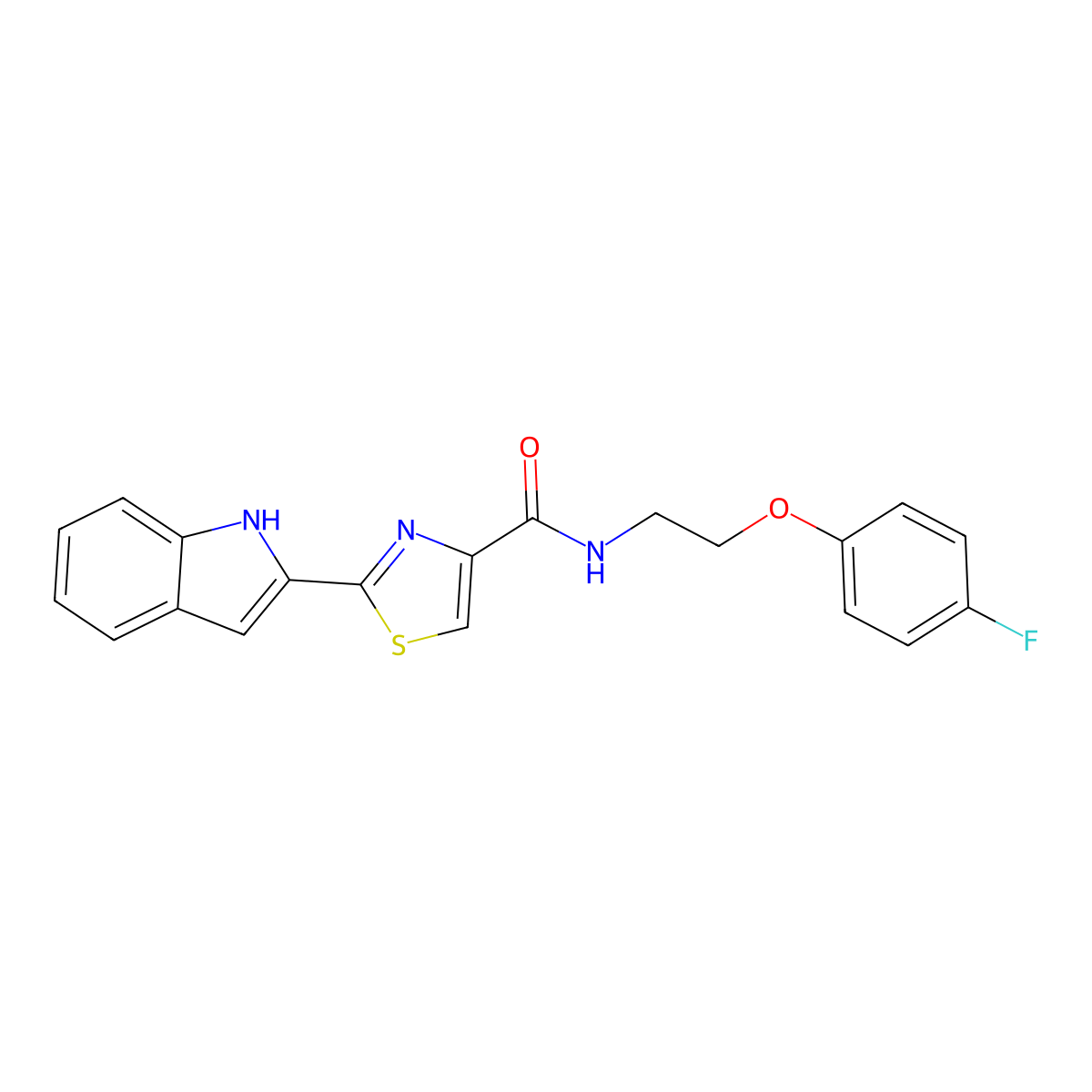 N-(2-(4-fluorophenoxy)ethyl)-2-(1H-indol-2-yl)thiazole-4-carboxamide molecular structure, CAS 1170882-36-6