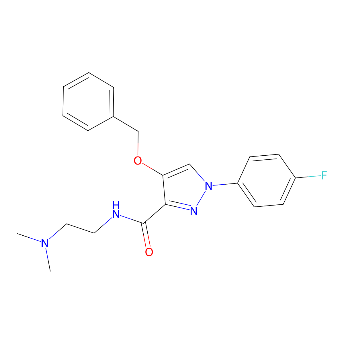 4-(benzyloxy)-N-(2-(dimethylamino)ethyl)-1-(4-fluorophenyl)-1H-pyrazole-3-carboxamide molecular structure, CAS 1170882-90-2