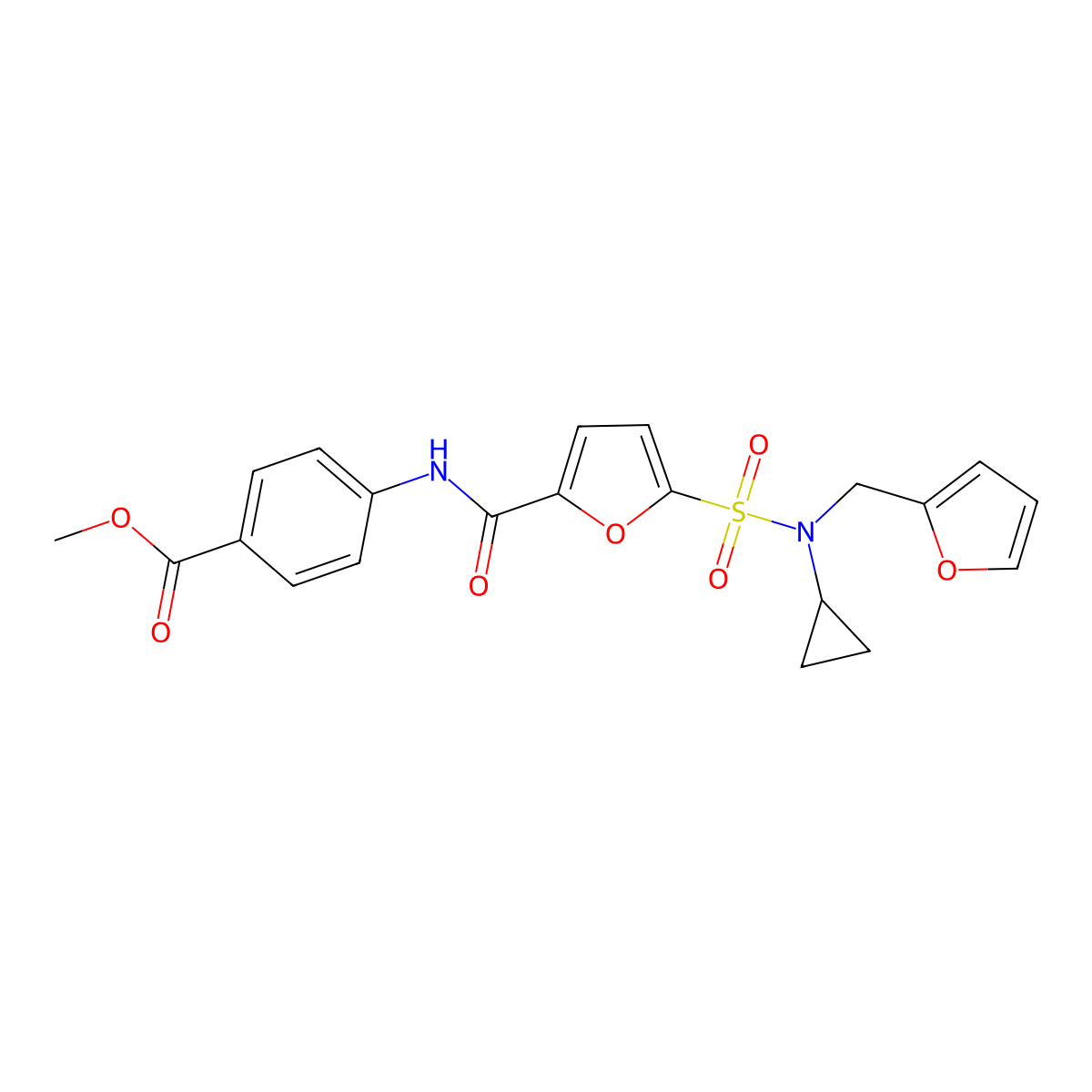 Methyl 4-(5-{cyclopropyl[(furan-2-yl)methyl]sulfamoyl}furan-2-amido)benzoate molecular structure, CAS 1170883-35-8