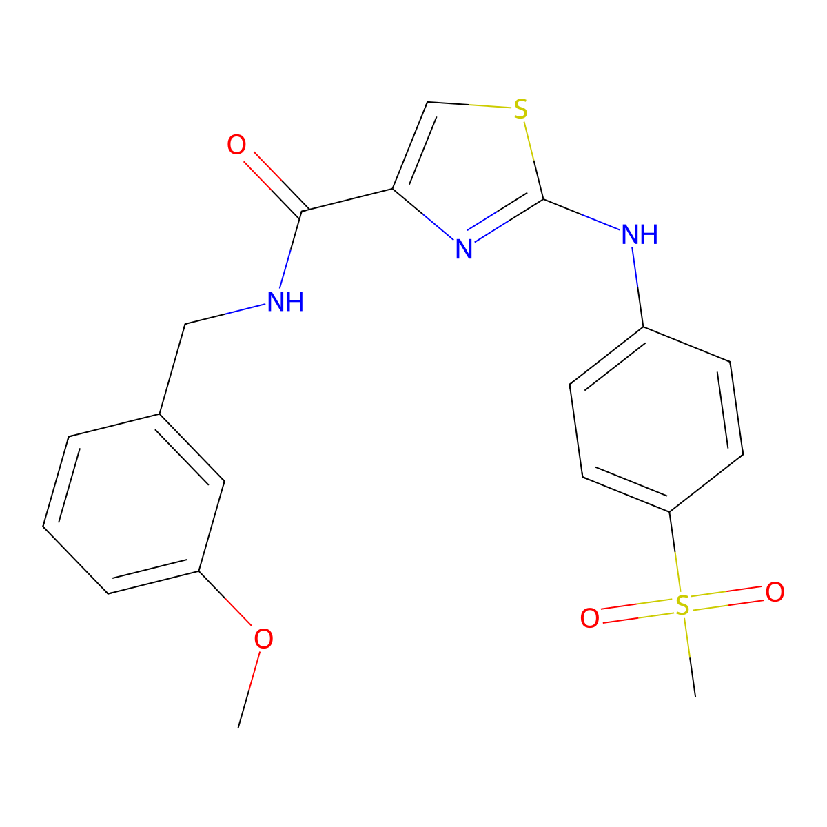 N-(3-methoxybenzyl)-2-((4-(methylsulfonyl)phenyl)amino)thiazole-4-carboxamide molecular structure, CAS 1170884-51-1