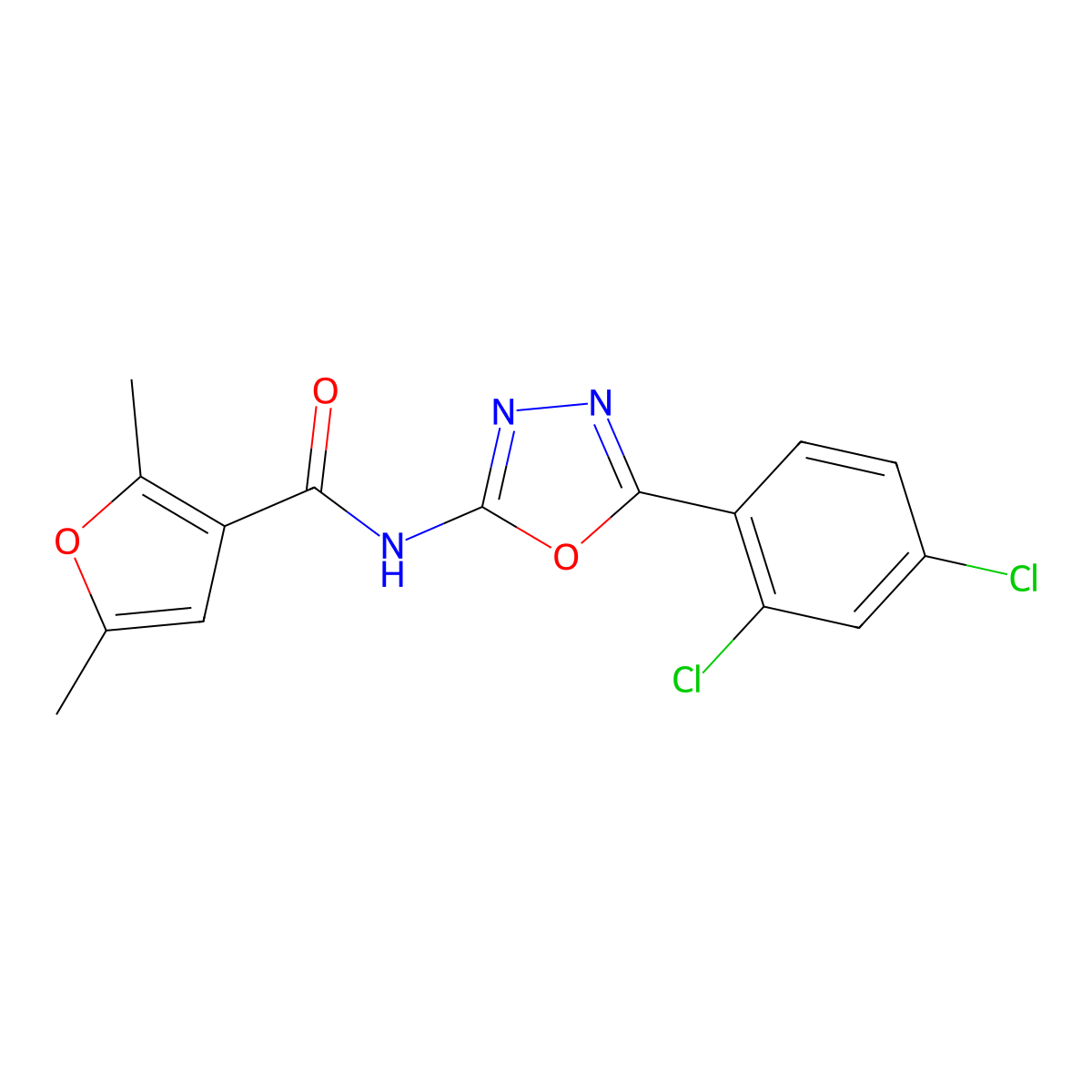 N-[5-(2,4-dichlorophenyl)-1,3,4-oxadiazol-2-yl]-2,5-dimethylfuran-3-carboxamide molecular structure, CAS 1170884-60-2