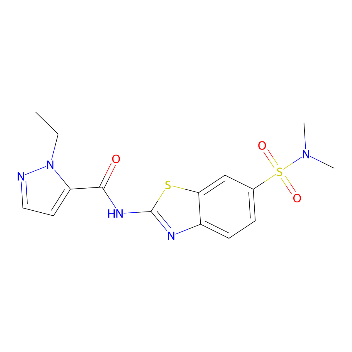 N-(6-(N,N-dimethylsulfamoyl)benzo[d]thiazol-2-yl)-1-ethyl-1H-pyrazole-5-carboxamide molecular structure, CAS 1170885-86-5