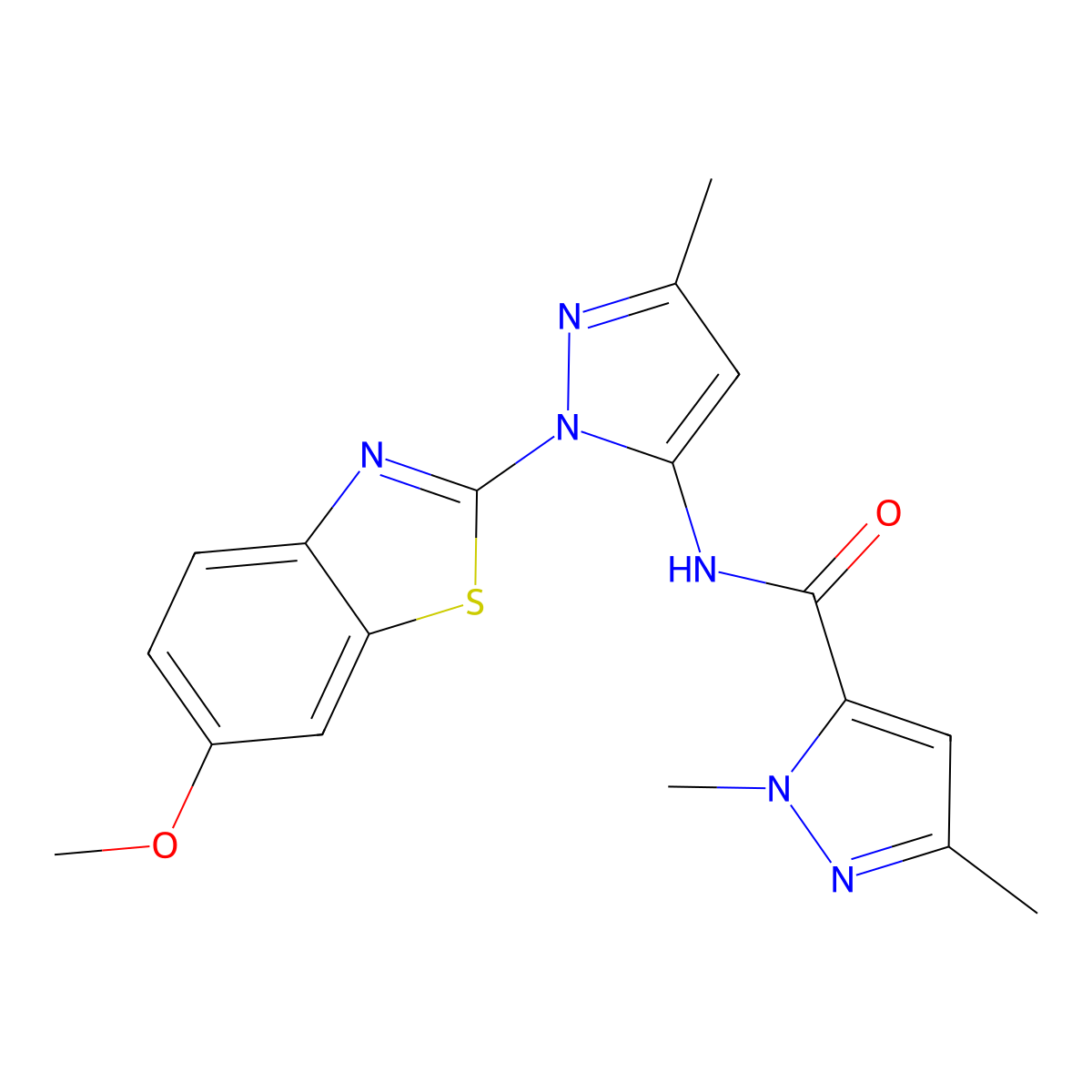 N-[1-(6-methoxy-1,3-benzothiazol-2-yl)-3-methyl-1H-pyrazol-5-yl]-1,3-dimethyl-1H-pyrazole-5-carboxamide molecular structure, CAS 1170886-23-3