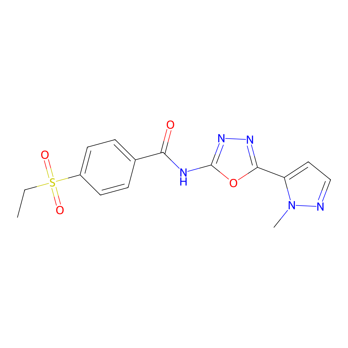 4-(ethylsulfonyl)-N-(5-(1-methyl-1H-pyrazol-5-yl)-1,3,4-oxadiazol-2-yl)benzamide molecular structure, CAS 1170886-30-2
