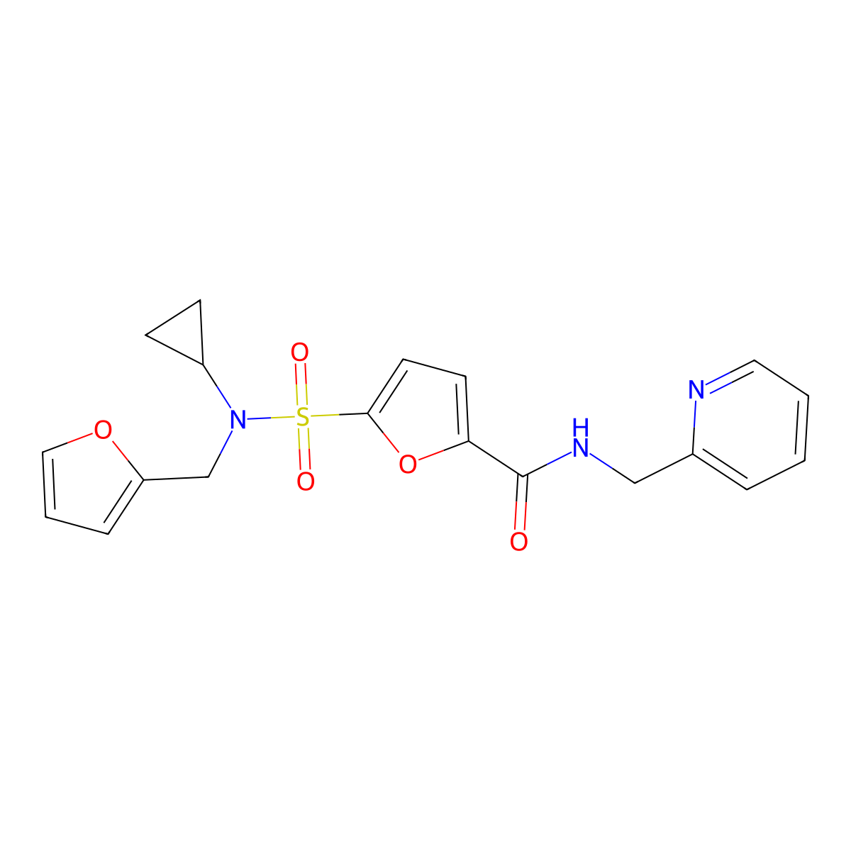 5-(N-cyclopropyl-N-(furan-2-ylmethyl)sulfamoyl)-N-(pyridin-2-ylmethyl)furan-2-carboxamide molecular structure, CAS 1170887-26-9