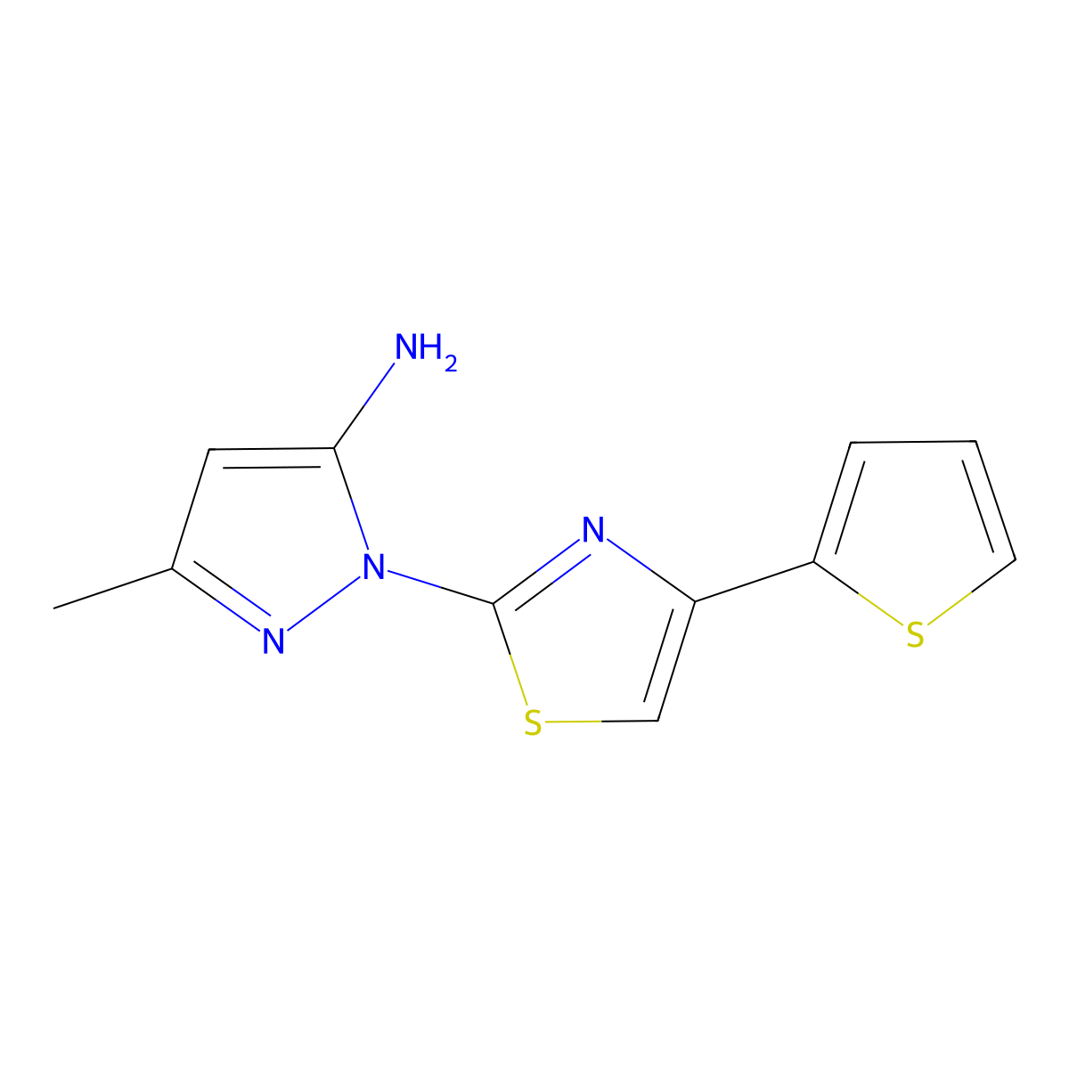 3-methyl-1-[4-(2-thienyl)-1,3-thiazol-2-yl]-1H-pyrazol-5-amine molecular structure, CAS 1170887-99-6