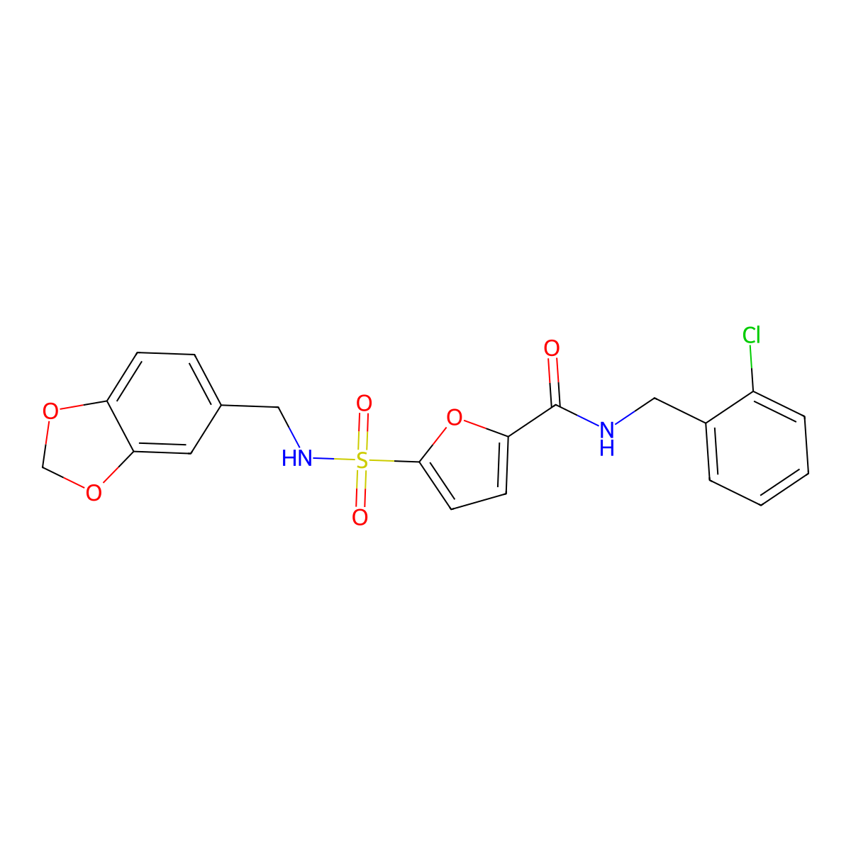 5-(N-(benzo[d][1,3]dioxol-5-ylmethyl)sulfamoyl)-N-(2-chlorobenzyl)furan-2-carboxamide molecular structure, CAS 1170890-17-1