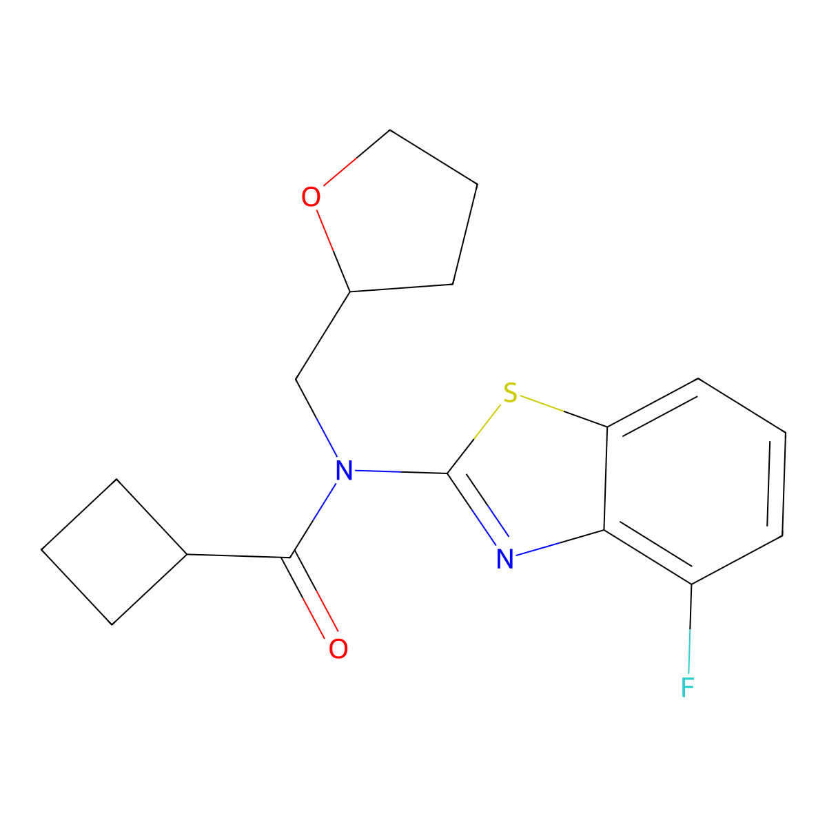 N-(4-fluorobenzo[d]thiazol-2-yl)-N-((tetrahydrofuran-2-yl)methyl)cyclobutanecarboxamide molecular structure, CAS 1170891-37-8