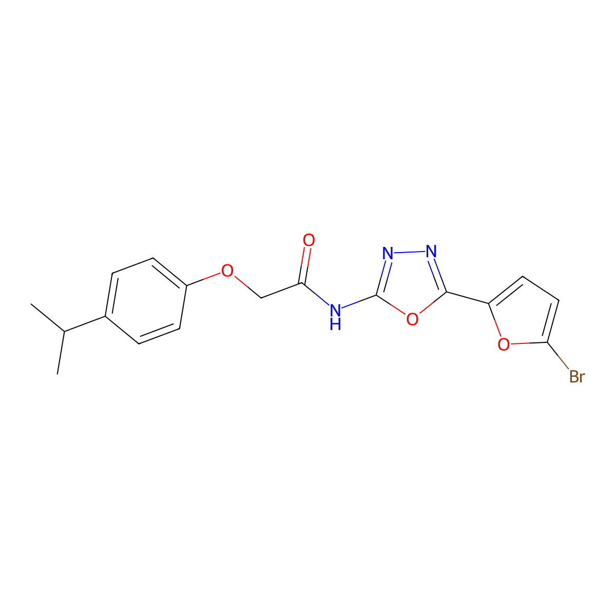 N-(5-(5-bromofuran-2-yl)-1,3,4-oxadiazol-2-yl)-2-(4-isopropylphenoxy)acetamide molecular structure, CAS 1170891-67-4
