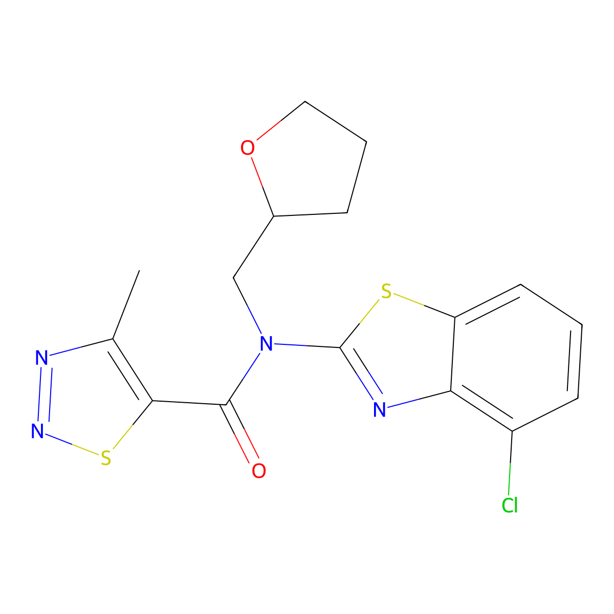 N-(4-chlorobenzo[d]thiazol-2-yl)-4-methyl-N-((tetrahydrofuran-2-yl)methyl)-1,2,3-thiadiazole-5-carboxamide molecular structure, CAS 1170895-06-3