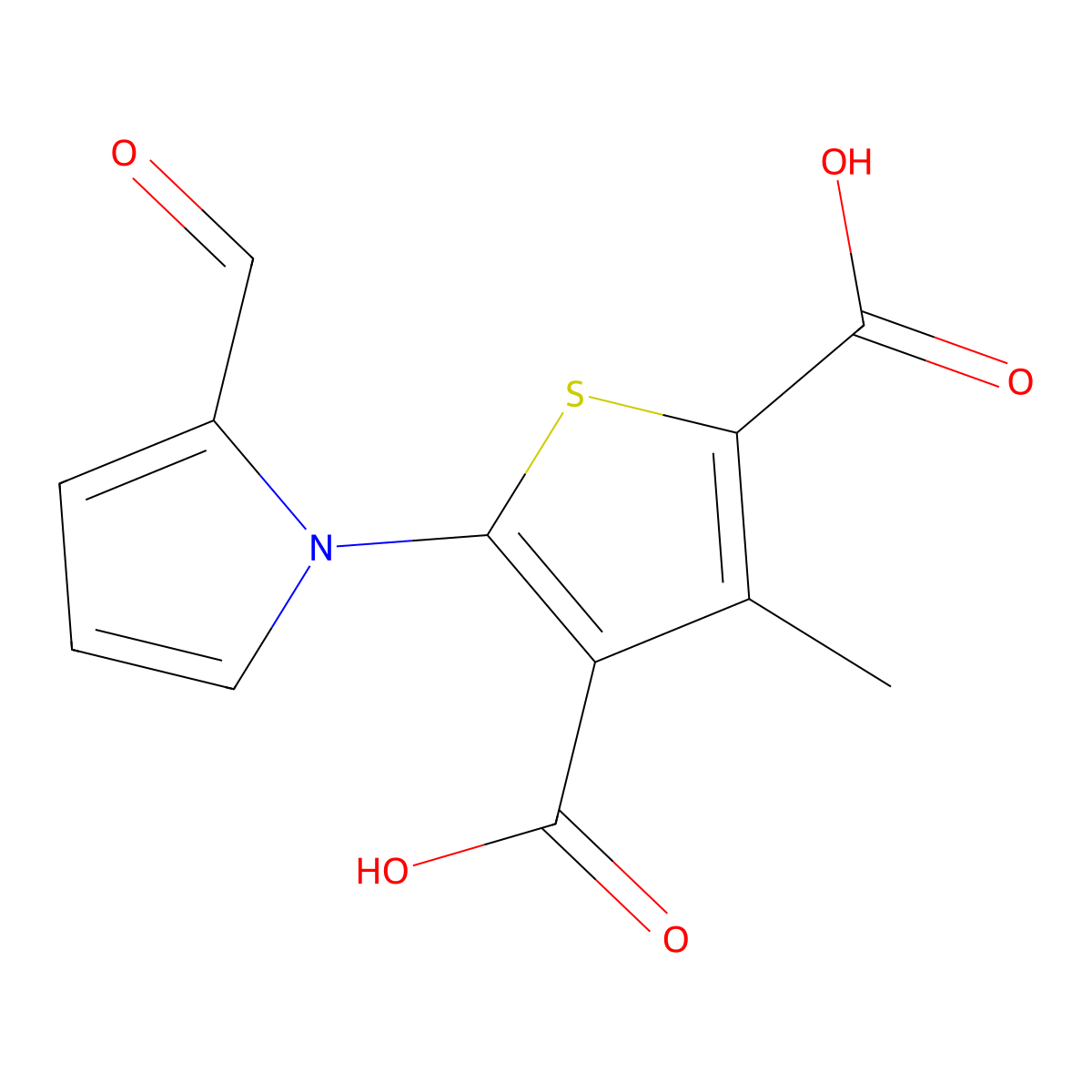 5-(2-Formyl-1H-pyrrol-1-yl)-3-methylthiophene-2,4-dicarboxylic acid molecular structure, CAS 1170897-01-4