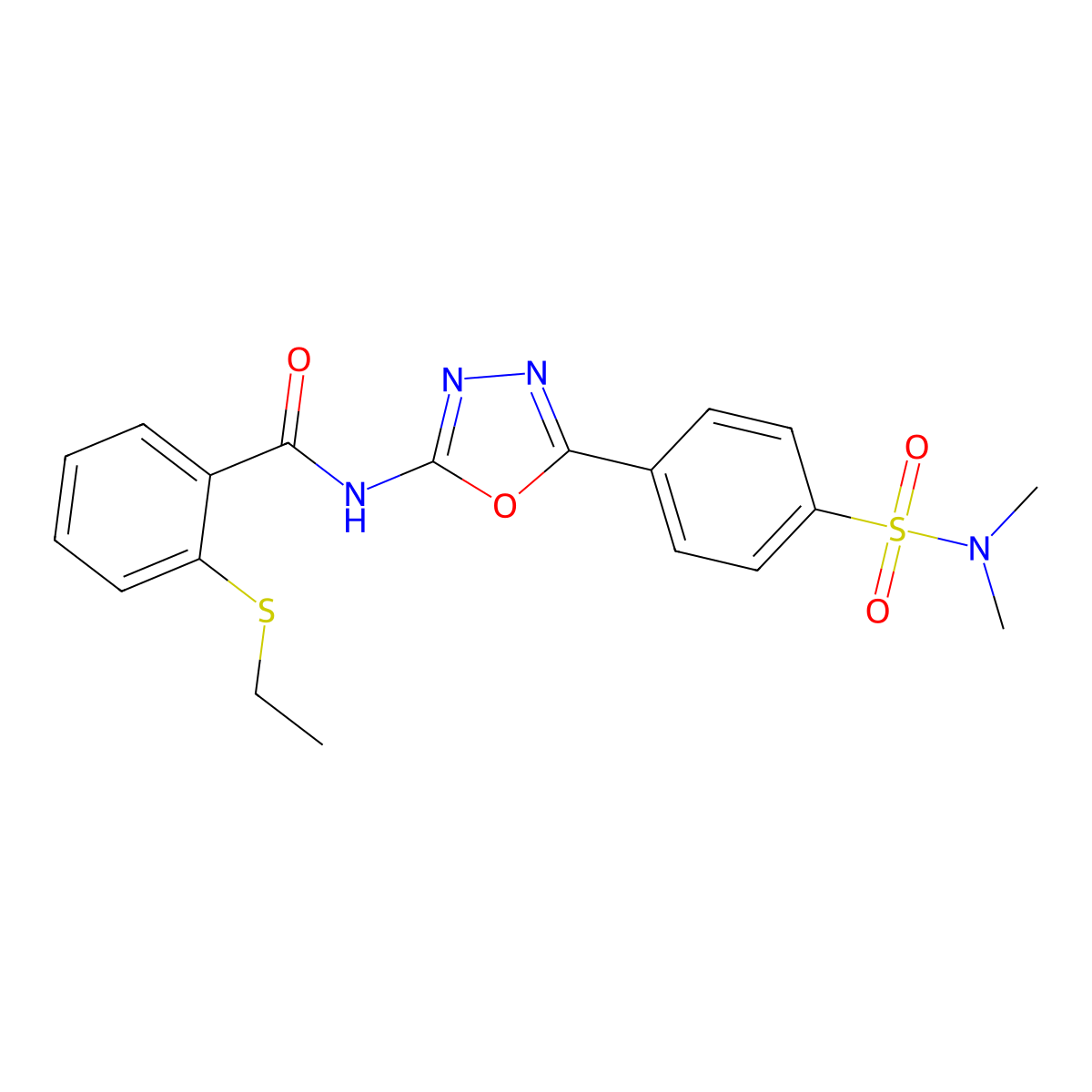 N-(5-(4-(N,N-dimethylsulfamoyl)phenyl)-1,3,4-oxadiazol-2-yl)-2-(ethylthio)benzamide molecular structure, CAS 1170898-39-1