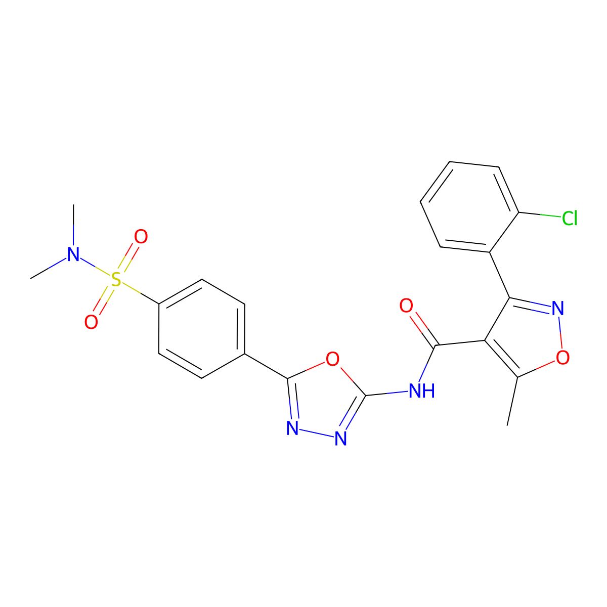 3-(2-chlorophenyl)-N-(5-(4-(N,N-dimethylsulfamoyl)phenyl)-1,3,4-oxadiazol-2-yl)-5-methylisoxazole-4-carboxamide molecular structure, CAS 1170898-51-7