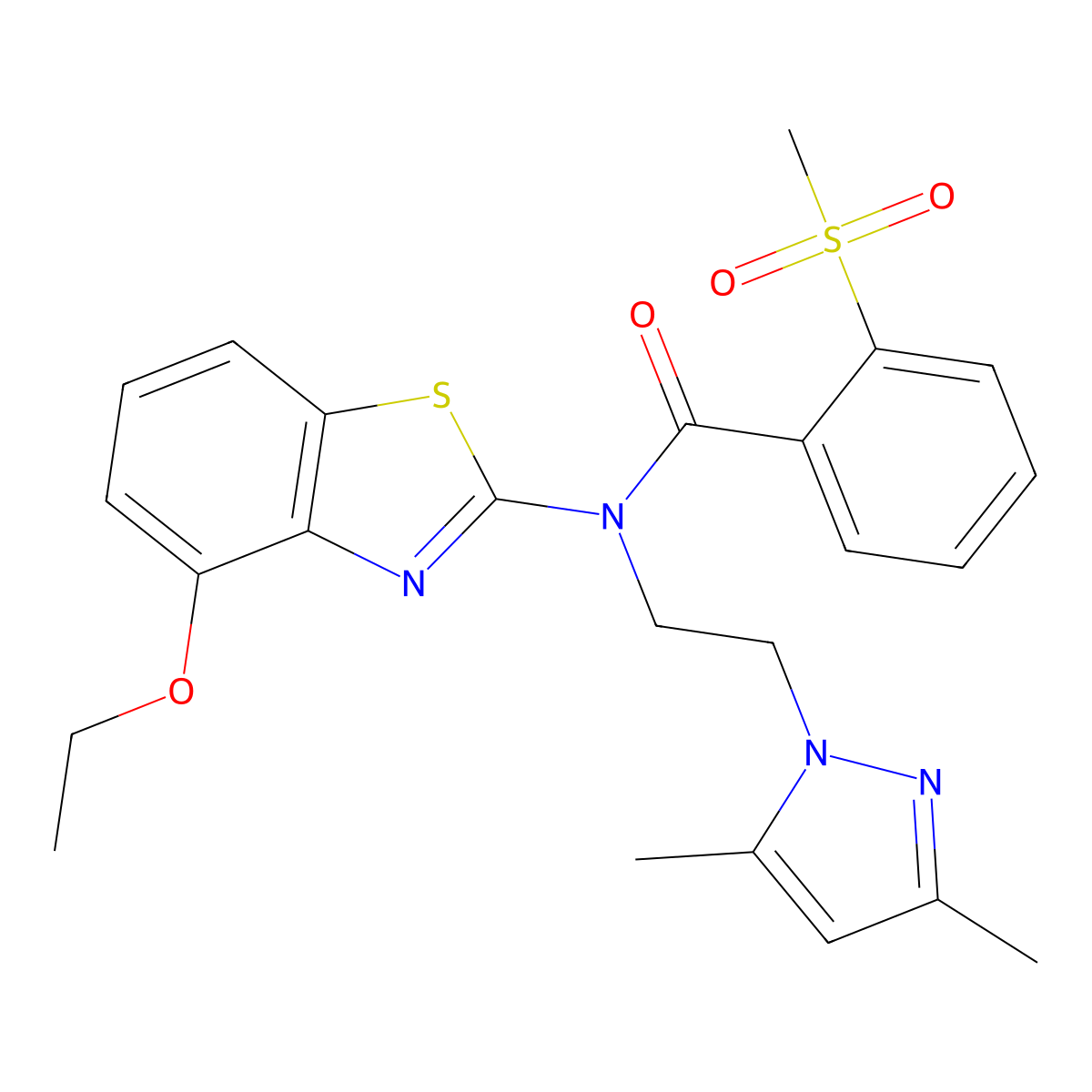 N-(2-(3,5-dimethyl-1H-pyrazol-1-yl)ethyl)-N-(4-ethoxybenzo[d]thiazol-2-yl)-2-(methylsulfonyl)benzamide molecular structure, CAS 1170900-25-0