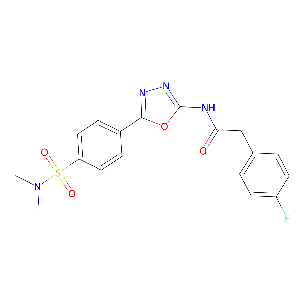 N-(5-(4-(N,N-dimethylsulfamoyl)phenyl)-1,3,4-oxadiazol-2-yl)-2-(4-fluorophenyl)acetamide molecular structure, CAS 1170902-86-9