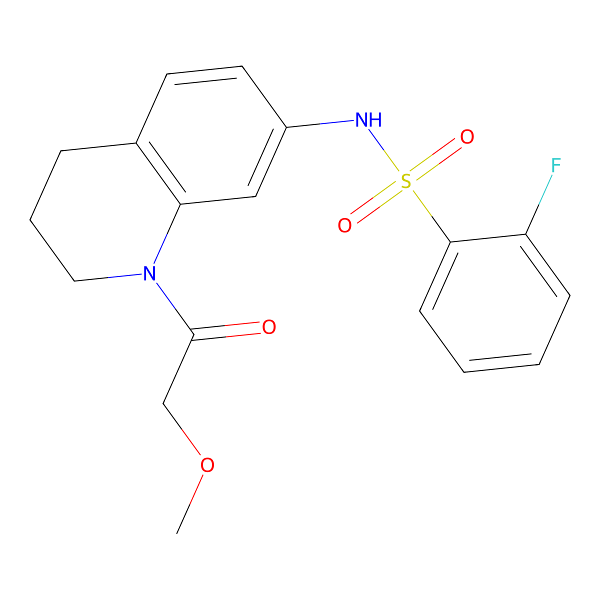 2-fluoro-N-(1-(2-methoxyacetyl)-1,2,3,4-tetrahydroquinolin-7-yl)benzenesulfonamide molecular structure, CAS 1170903-51-1