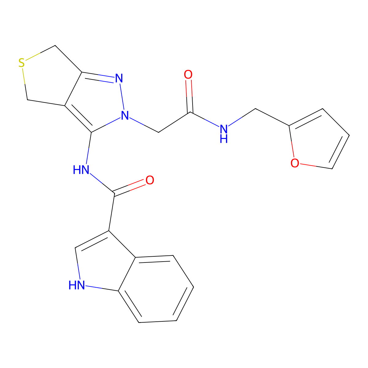 N-(2-(2-((furan-2-ylmethyl)amino)-2-oxoethyl)-4,6-dihydro-2H-thieno[3,4-c]pyrazol-3-yl)-1H-indole-3-carboxamide molecular structure, CAS 1170903-64-6