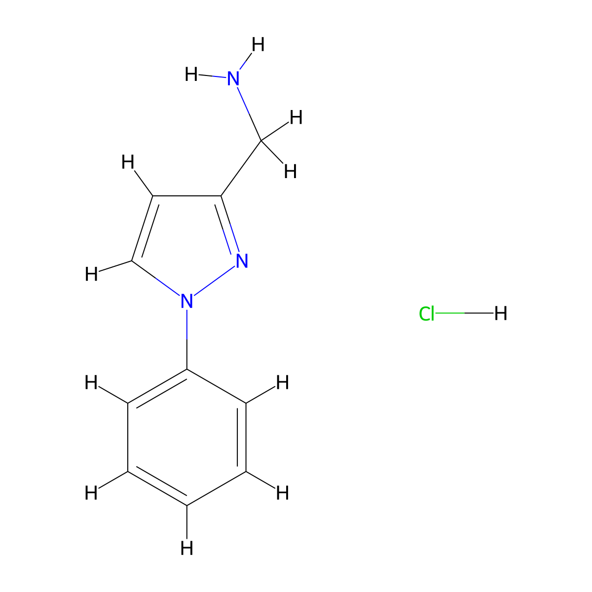 (1-phenyl-1H-pyrazol-3-yl)methanamine hydrochloride molecular structure, CAS 1170903-85-1