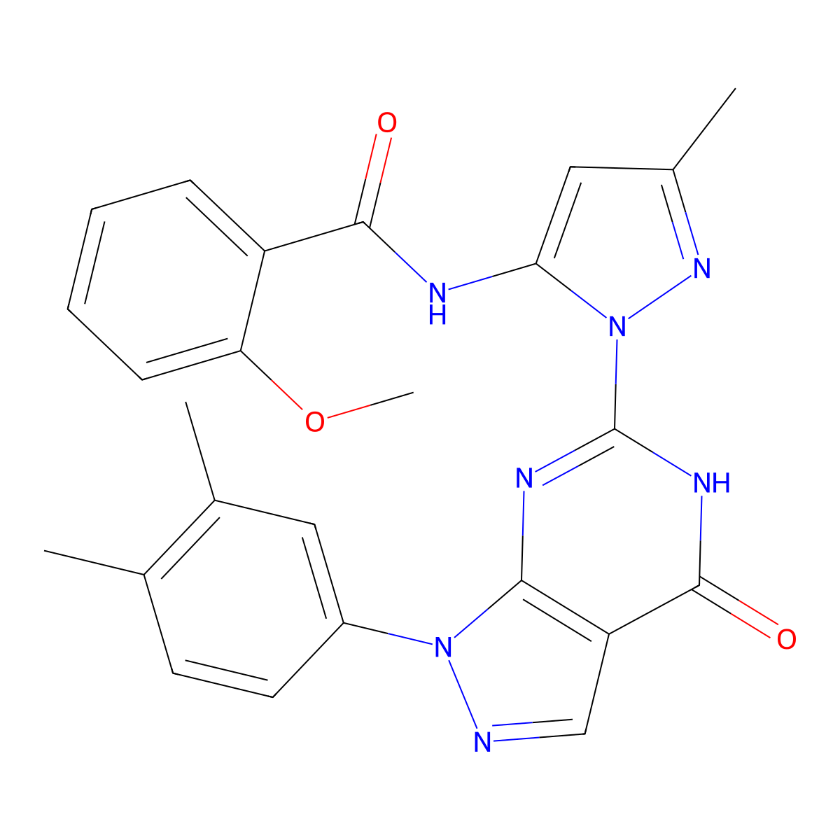 N-(1-(1-(3,4-dimethylphenyl)-4-oxo-4,5-dihydro-1H-pyrazolo[3,4-d]pyrimidin-6-yl)-3-methyl-1H-pyrazol-5-yl)-2-methoxybenzamide molecular structure, CAS 1170904-94-5