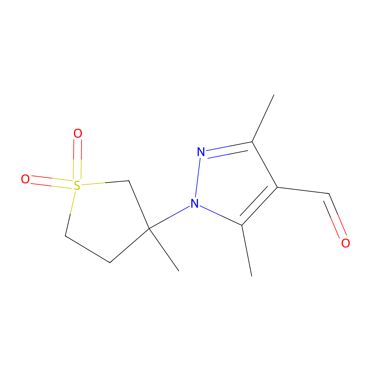 3,5-dimethyl-1-(3-methyl-1,1-dioxidotetrahydrothiophen-3-yl)-1H-pyrazole-4-carbaldehyde molecular structure, CAS 1170905-20-0