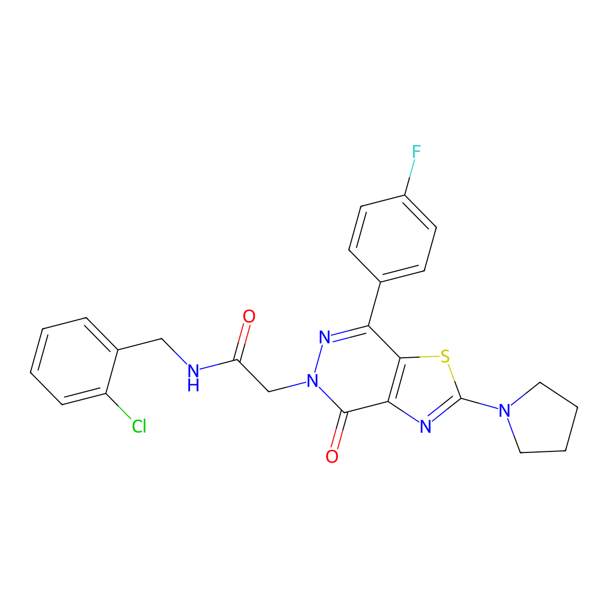 N-(2-chlorobenzyl)-2-(7-(4-fluorophenyl)-4-oxo-2-(pyrrolidin-1-yl)thiazolo[4,5-d]pyridazin-5(4H)-yl)acetamide molecular structure, CAS 1170908-12-9