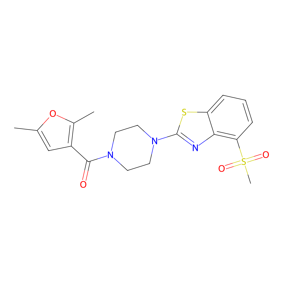 (2,5-Dimethylfuran-3-yl)(4-(4-(methylsulfonyl)benzo[d]thiazol-2-yl)piperazin-1-yl)methanone molecular structure, CAS 1170908-66-3