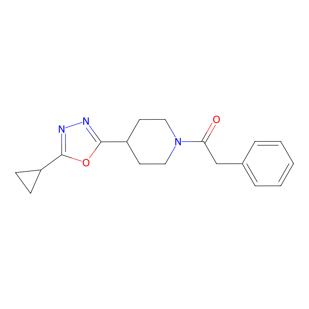1-(4-(5-Cyclopropyl-1,3,4-oxadiazol-2-yl)piperidin-1-yl)-2-phenylethanone molecular structure, CAS 1170909-05-3