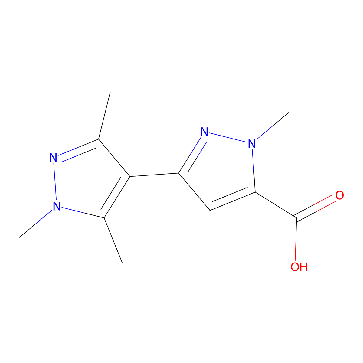 1,1',3',5'-tetramethyl-1H,1'H-3,4'-bipyrazole-5-carboxylic acid molecular structure, CAS 1170910-12-9