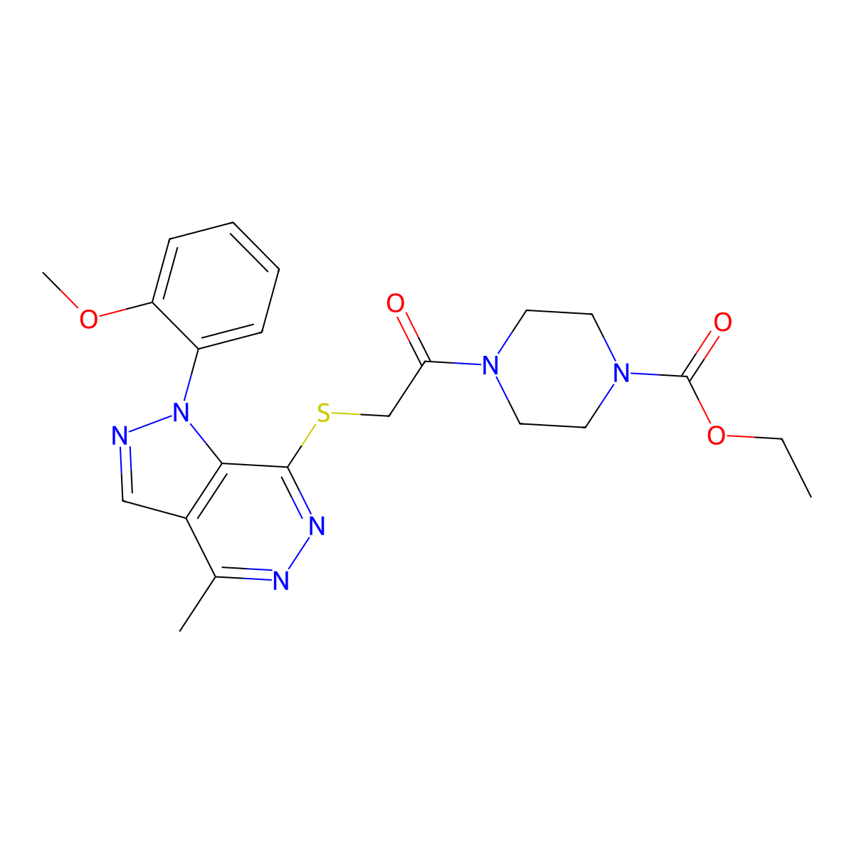ethyl 4-(2-((1-(2-methoxyphenyl)-4-methyl-1H-pyrazolo[3,4-d]pyridazin-7-yl)thio)acetyl)piperazine-1-carboxylate molecular structure, CAS 1170910-24-3
