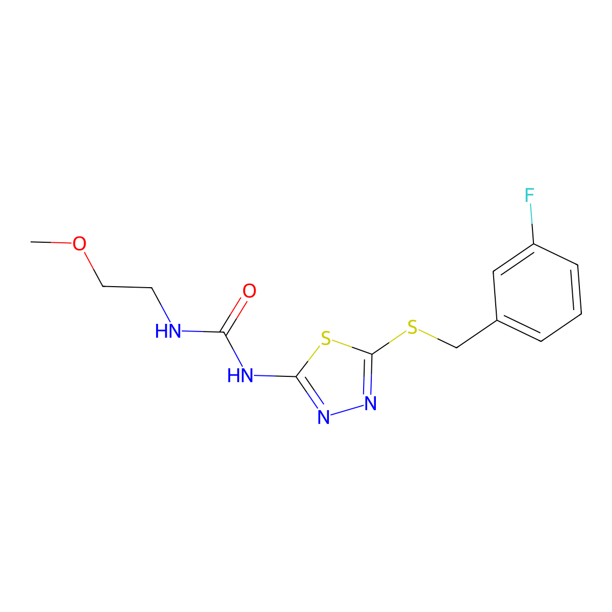 1-(5-((3-Fluorobenzyl)thio)-1,3,4-thiadiazol-2-yl)-3-(2-methoxyethyl)urea molecular structure, CAS 1170912-52-3
