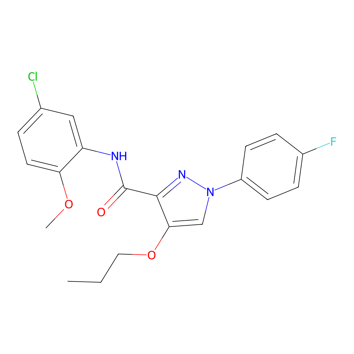 N-(5-chloro-2-methoxyphenyl)-1-(4-fluorophenyl)-4-propoxy-1H-pyrazole-3-carboxamide molecular structure, CAS 1170913-82-2