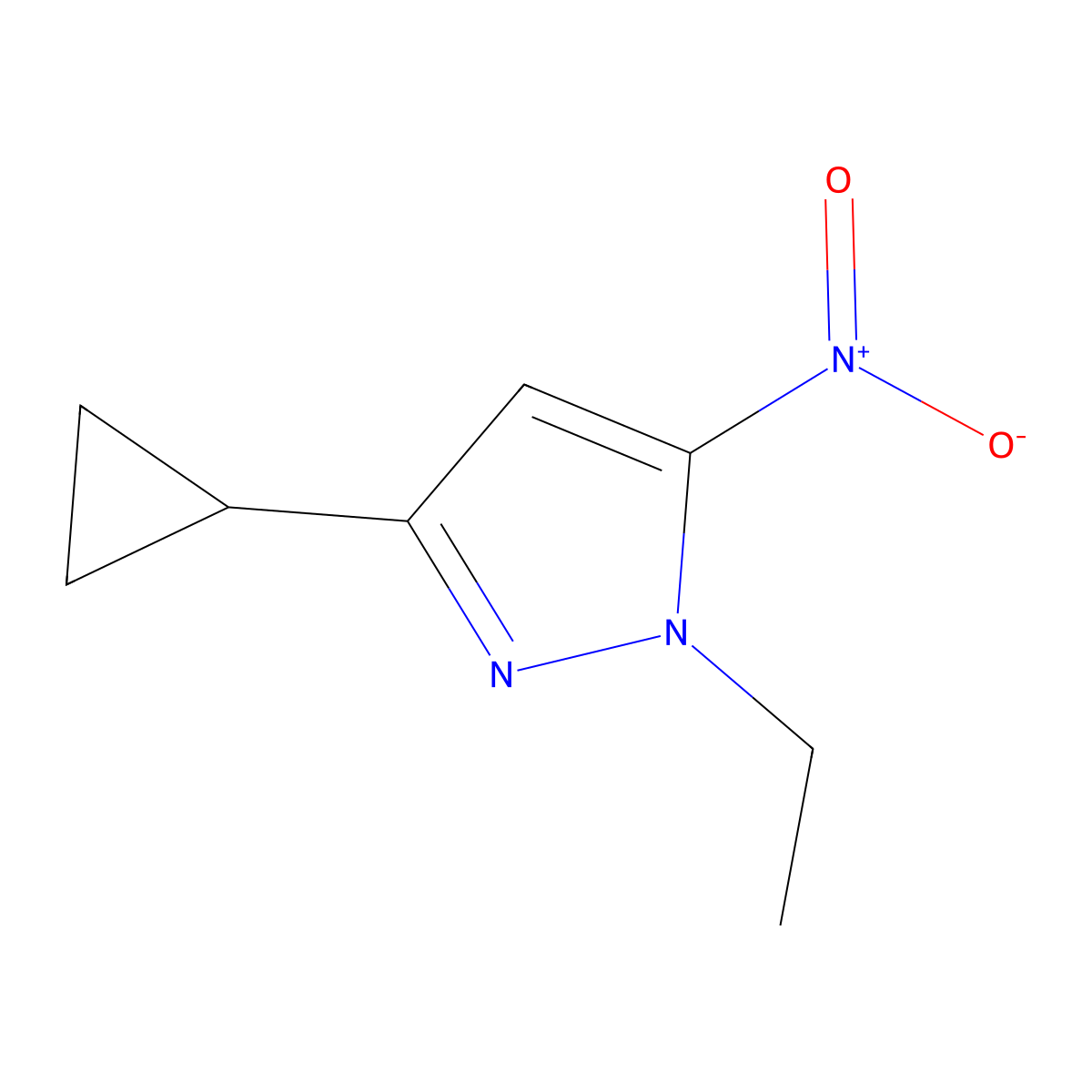 3-cyclopropyl-1-ethyl-5-nitro-1H-pyrazole molecular structure, CAS 1170914-04-1